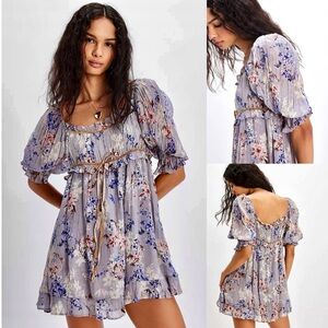 New Free People Marney Blue Floral Mini Dress
